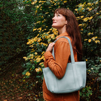 Keecie Family Tree leather tote bag in dusty green