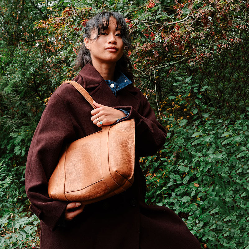 Keecie Family Tree leather tote bag in cognac