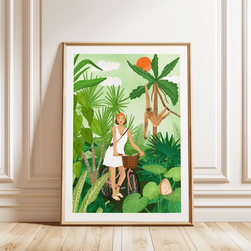 Laudeen | Muchable | A4 poster illustration art print - girl bike in jungle