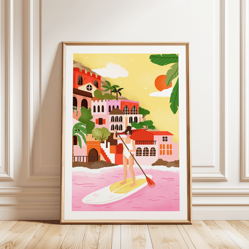 Laudeen | Muchable | A4 poster illustration art print - girl paddle boarding