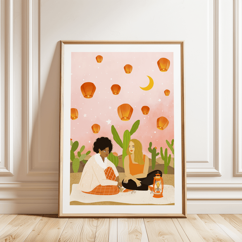 Laudeen | Muchable | A4 poster illustration art print - girls with lanterns summer