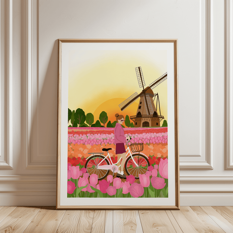 Laudeen | Muchable | A4 poster illustration art print - Netherlands tulips girl