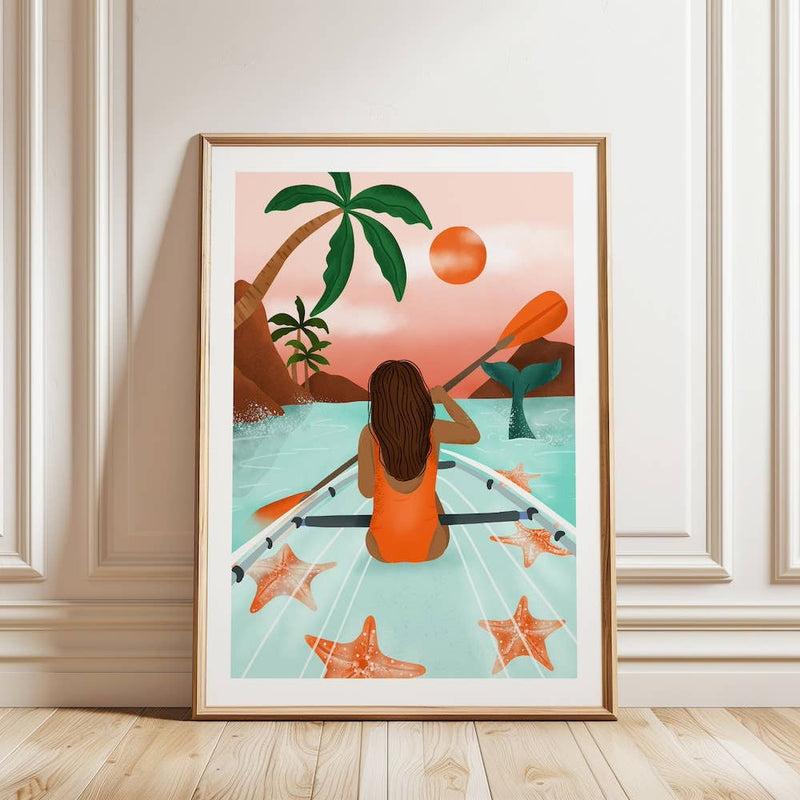 Laudeen | Muchable | A4 poster illustration art print - summer girl kayak