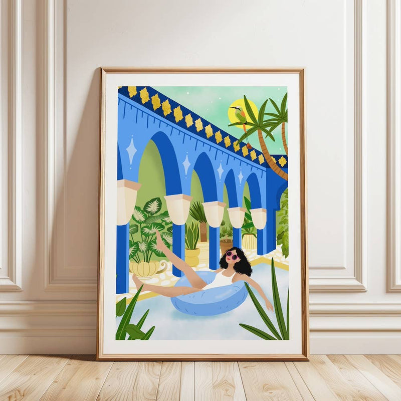 Laudeen | Muchable | A4 poster illustration art print - summer girl swimming pool