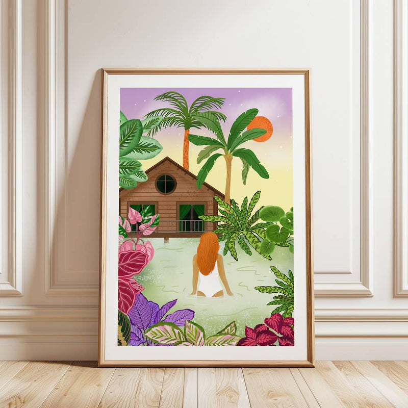 Laudeen | Muchable | A4 poster illustration art print - summer jungle hut girl