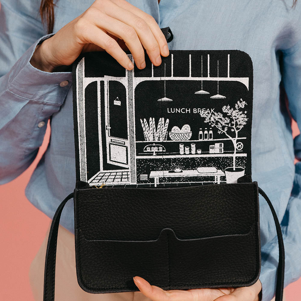 Keecie Lunch Break leather shoulder bag in black